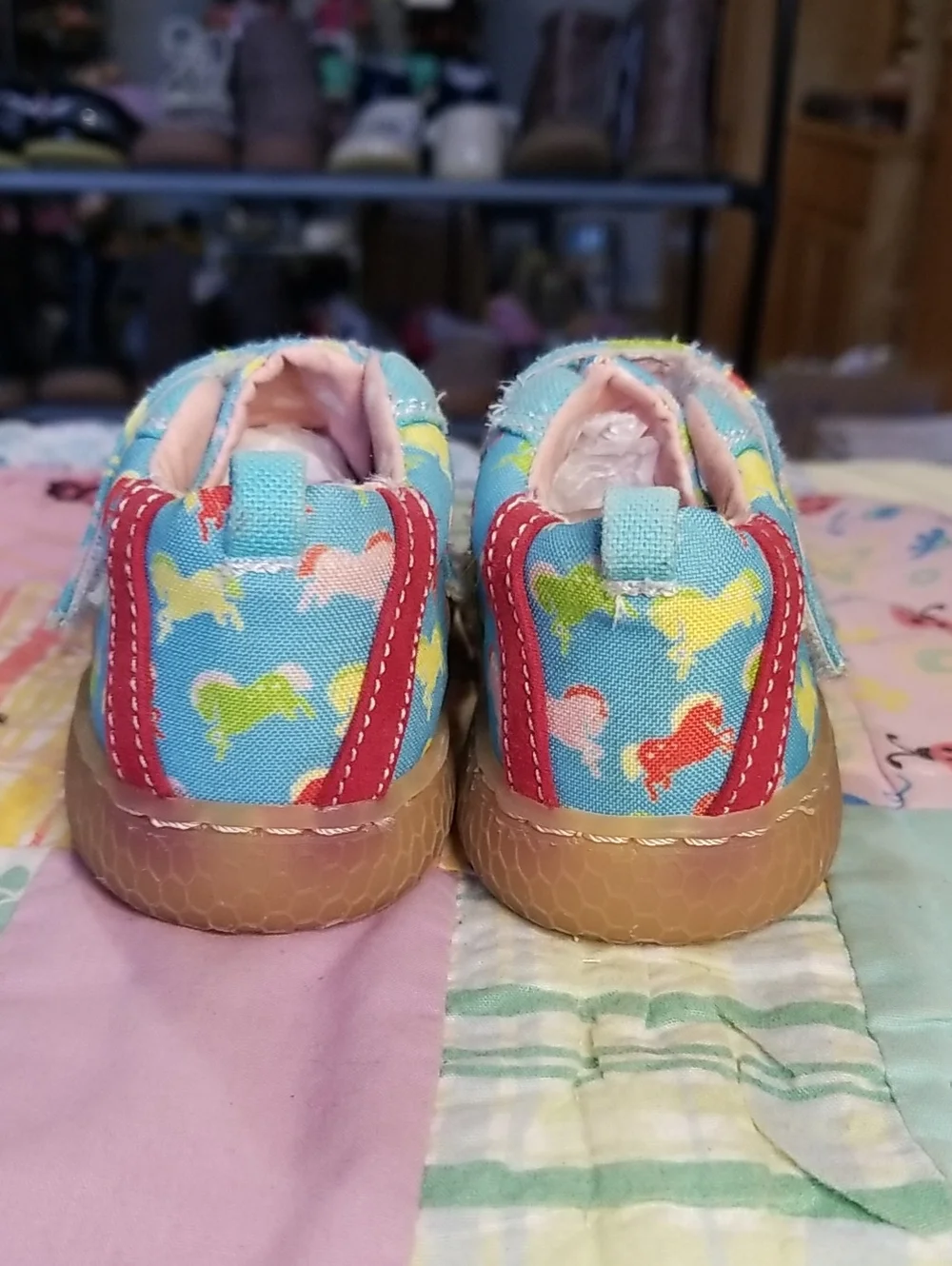 Livie & Luca HTF Light Blue Horsey Sneakers with Red Suede Trim Size 5
